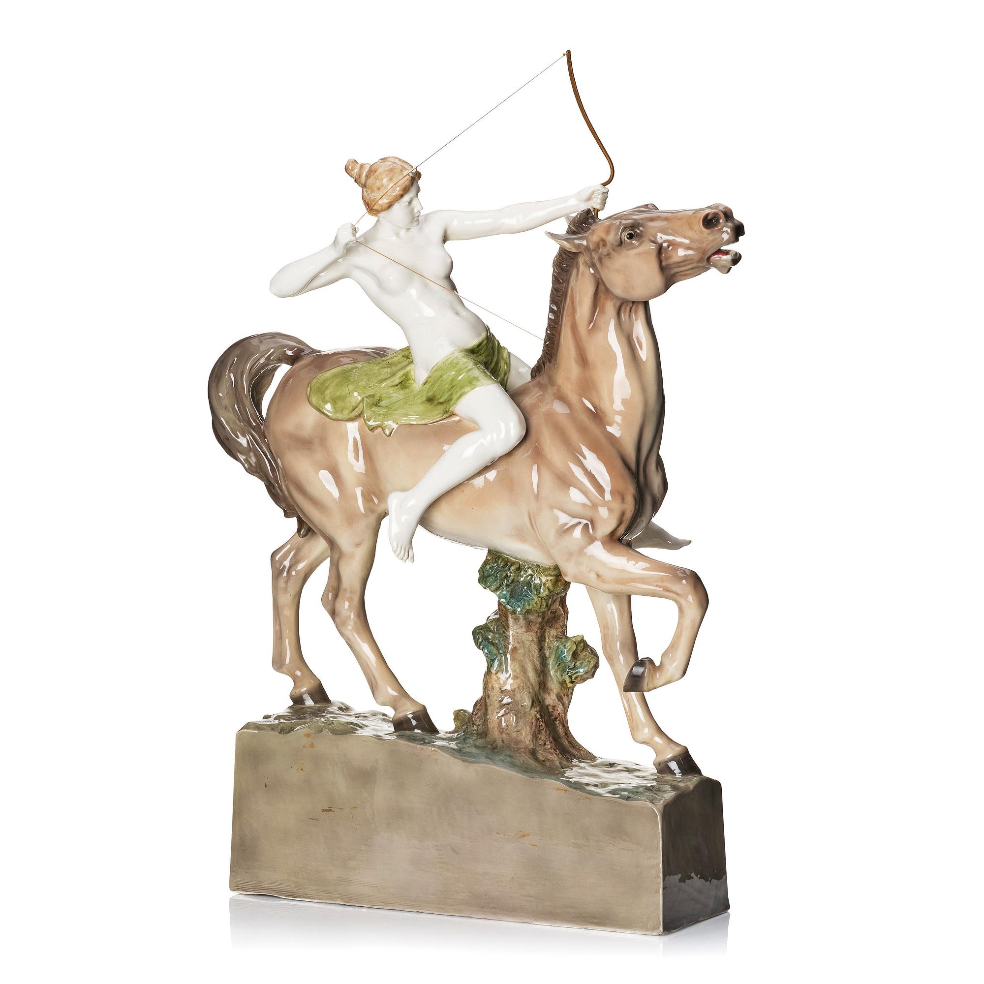 Adolphe-Jean Lavergne, a ceramic sulpture of a hunting Diana, Goldscheider, Wien, ca 1922-41.