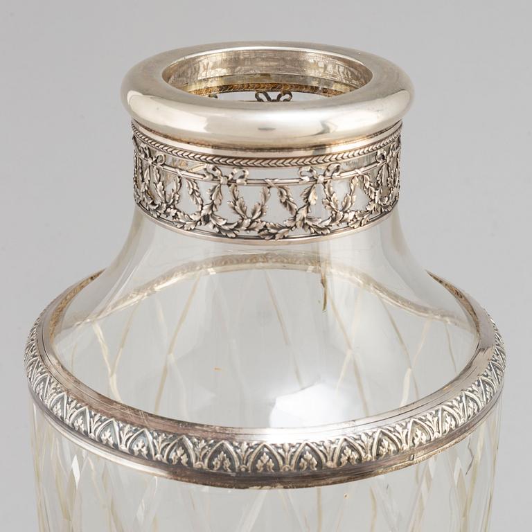 A silver mounted glass vase, probably France, first half of the 20th Century.