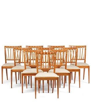 112. Josef Frank, ten dining chairs, model B 1165, Svenskt Tenn, before 1985.