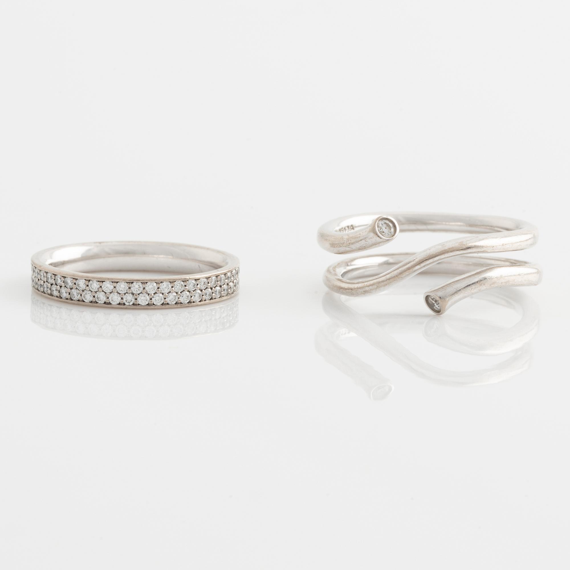 Georg Jensen, two rings, with brilliant-cut diamonds.