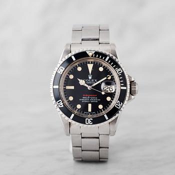 132. ROLEX, Oyster Perpetual Date, Submariner (660ft=200m, SWISS-T, Mark IV), Chronometer, "Röd text".