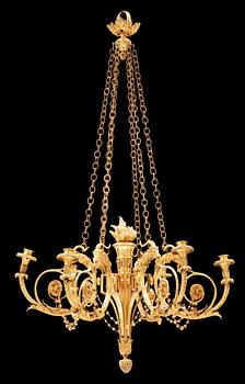 1608. A Louis XVI-style 19th century six-light gilt bronze hanging-lamp.