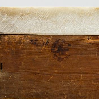 Jonas Frisk, Konsolipöytä, signeerattu J Frisk (toiminut 1805 - 1824), Tukholman hallileima, epäselvä vuosi. Myöhäiskustavilainen.