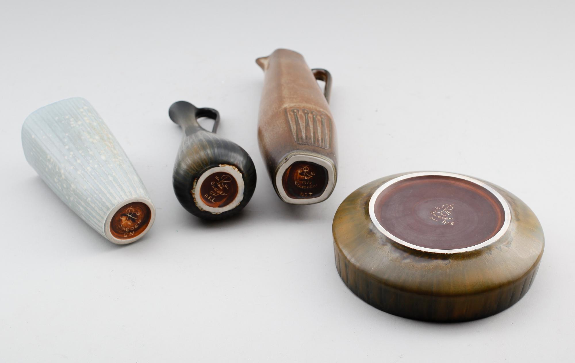 KERAMIKFÖREMÅL, 4 st, stengods, Gunnar Nylund, Rörstrand.