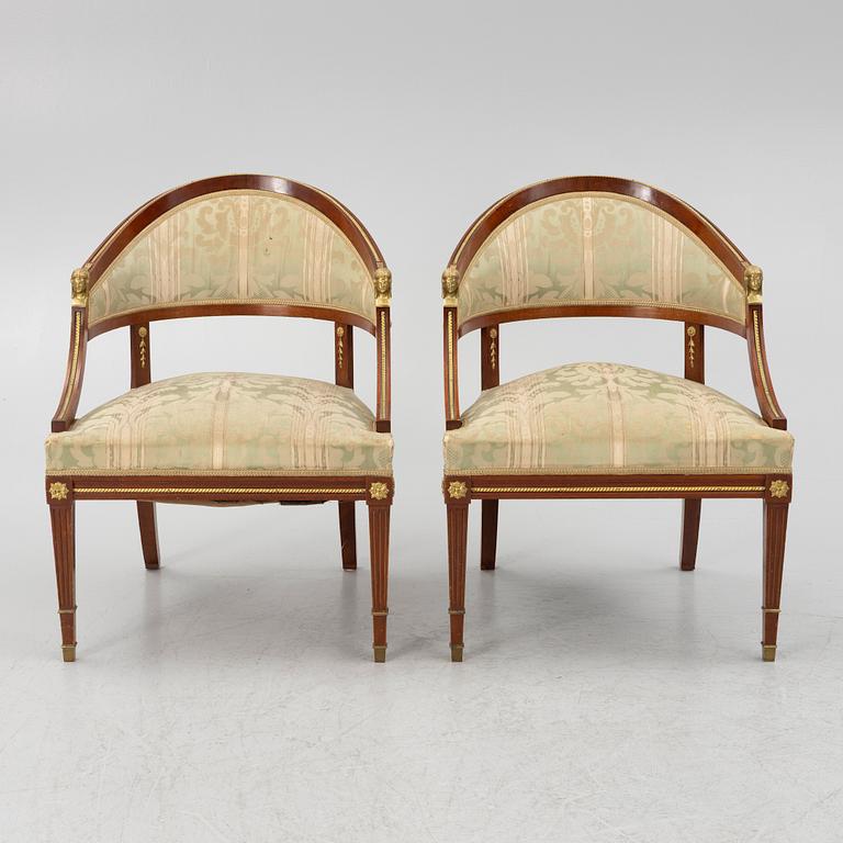 A sofa, two armchairs, four chairs and table, Empire style, 20th century.