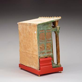 A potted green and yellow glazed model of a tempel/altar, Qing Dynasty, presumably 17th Century.