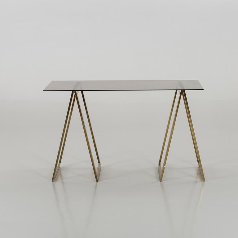 A brass and glass table, late 20th century.