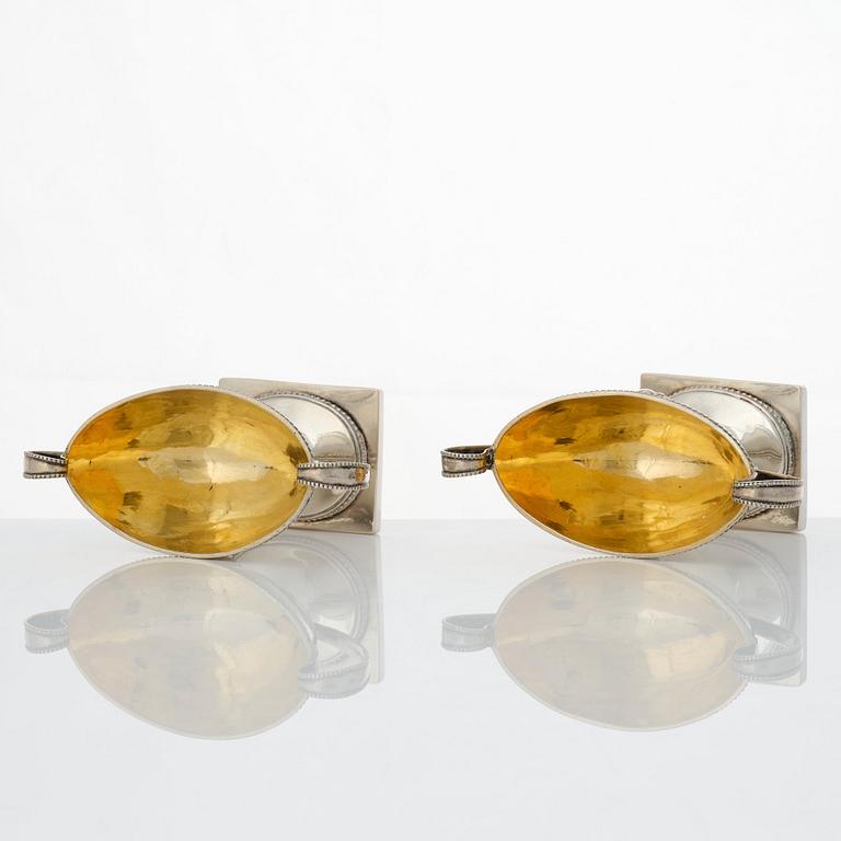 A pair of Swedish Gustavian parcel-gilt silver salt-cellars, mark of Johan Wilhelm Zimmerman, Stockholm 1791.