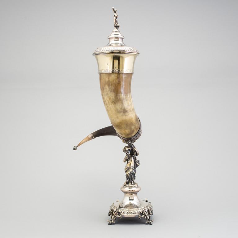 Cornucopia, horn and nickel silver, early 1900s.