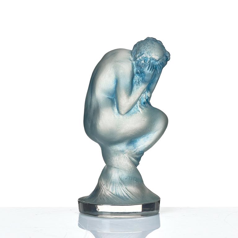 René Lalique, a 'Sirène' frosted and sea blue patinated Art Deco car mascot figurine, France 1920-30s.