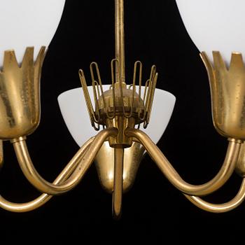 A ceiling lamp, brass and glas, 1950, 60s.