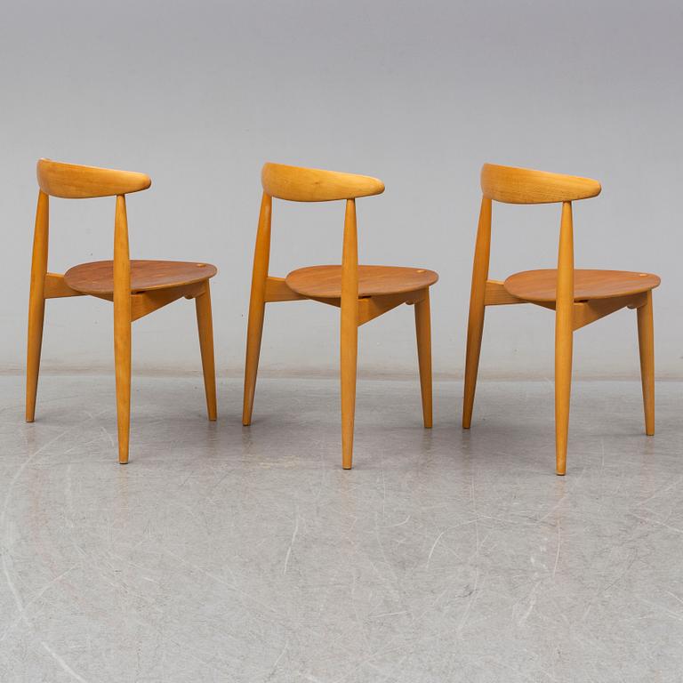 a set of three 'The heart chair' by Hans J Wegner, for Fritz Hansen, Denmark.