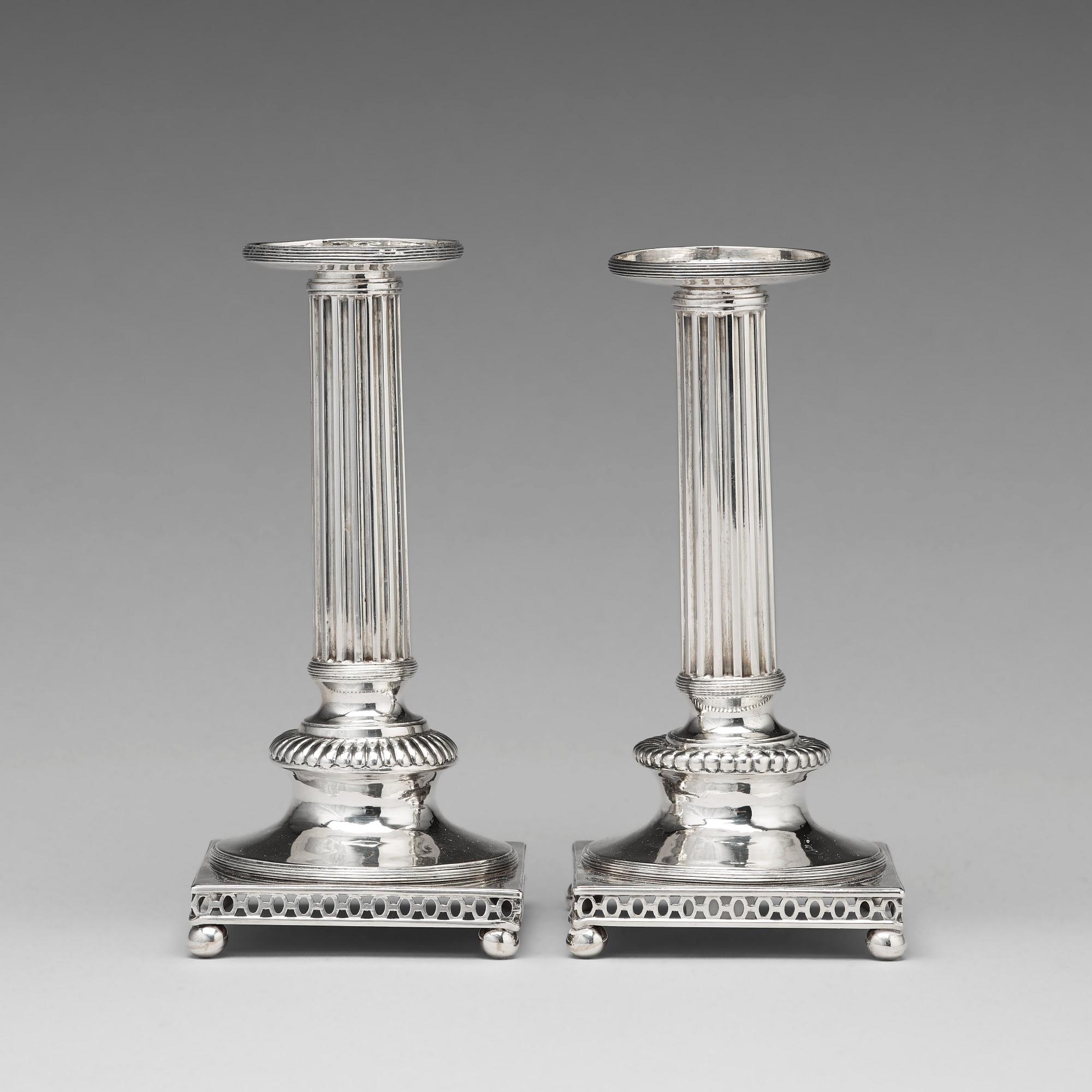 Anders Castman dy, ljusstakar, ett par, silver, Eksjö 1798. Gustavianska.