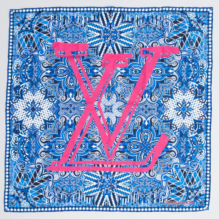 LOUIS VUITTON Silk Scarf with Monogram Patch Mini Pochette Bag.
