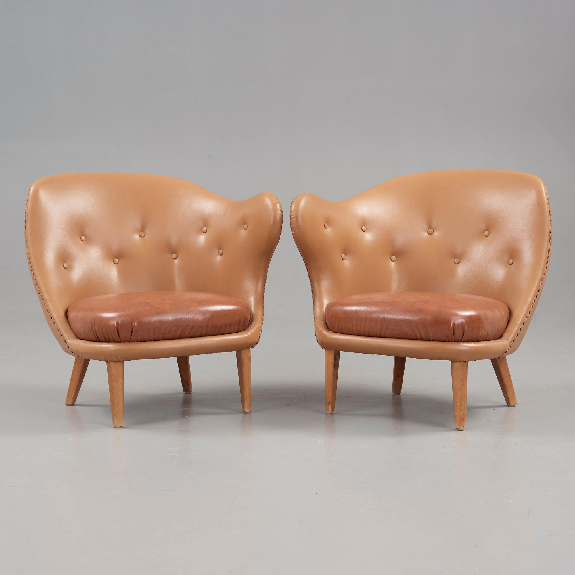 Arne Norell, A pair of Arne Norell 'Tummen/ The Thumb' easy chairs, Gösta Westerbergs Möbler, Stockholm 1950's.