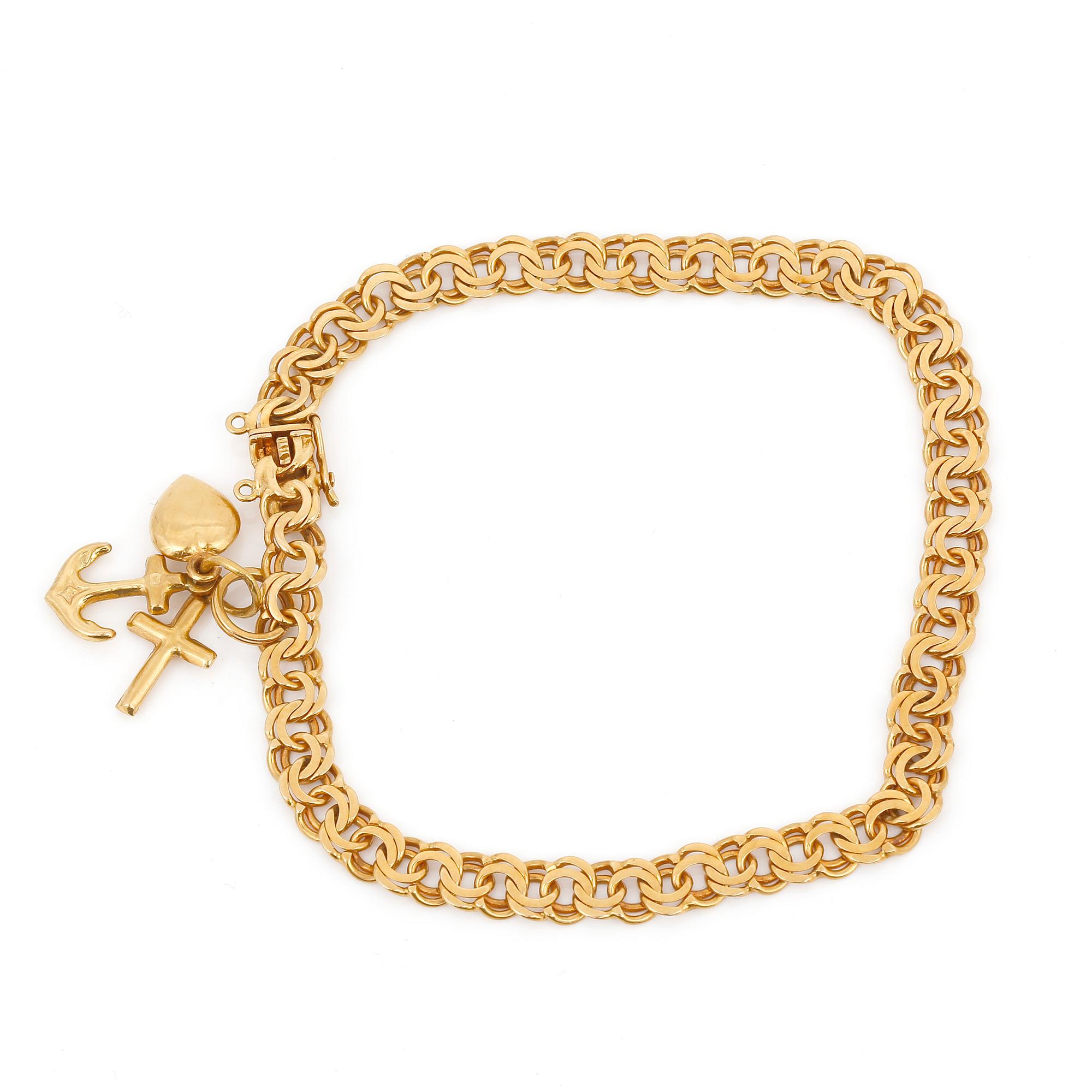 ARMBAND med BERLOCKER, 18 k guld, 1+3 st. Vikt ca 10,5 cm.