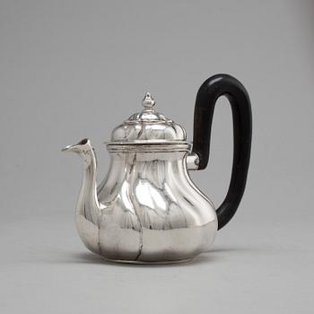 An 18th century silver tea pot, unidentified makers mark, Northern Europe.