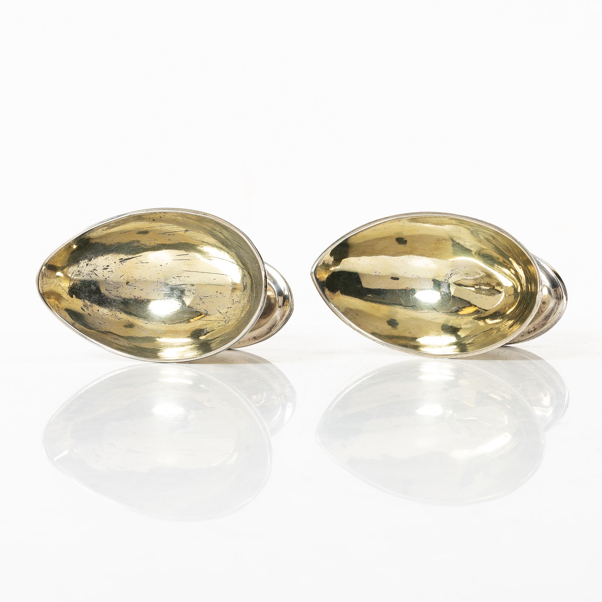 Salt cellars, a pair of similar, silver, London and Edinburgh, circa 1800.