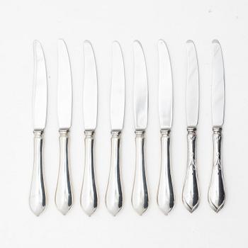 Matknivar, 8 st, silver, modell "Tulpan", bl a K Anderson, Stockholm 1954.