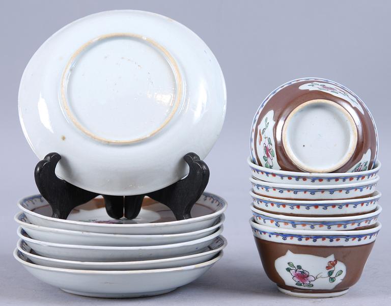 KOPPAR MED FAT, 6 st, porslin, Kina, 1700-tal.
