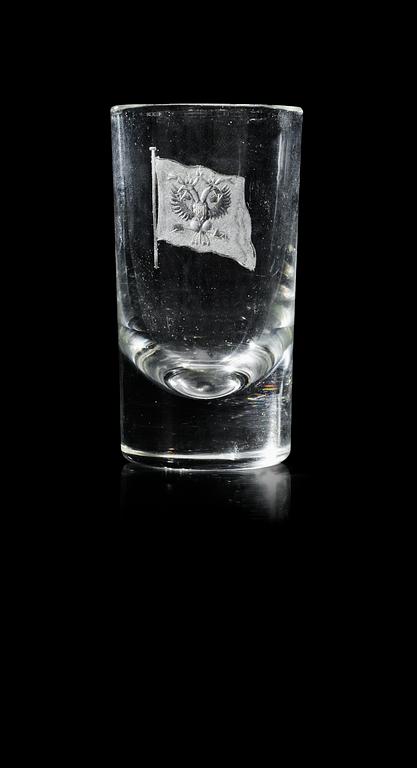 A small vodka glass "lafitnik" with engraved imperial standart of the Russian Imperial Yacht "Shtandart", ca 1900.