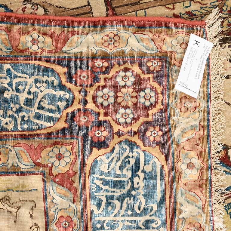 CARPET. Semi-antique Kerman Laver Figural. 200,5 x 126,5 cm.