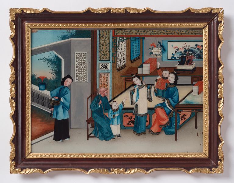 A Chinese reverse glass painting, circa 1800.