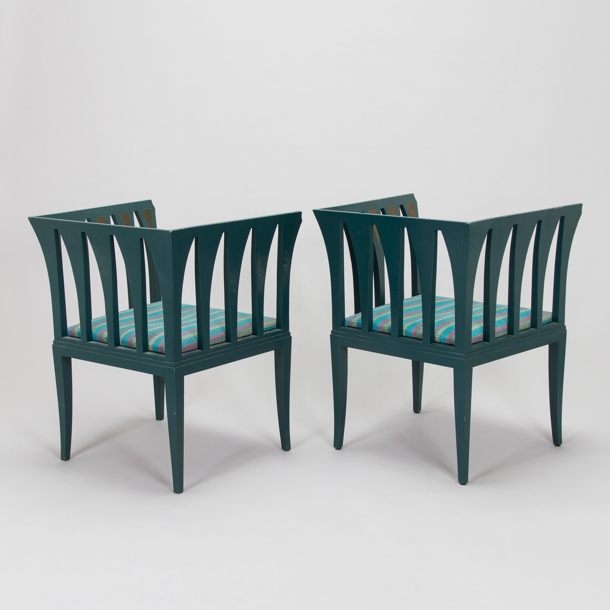 Eliel Saarinen, furniture, 5 pieces, "Blue suite" for Adelta, Finland 1980s.