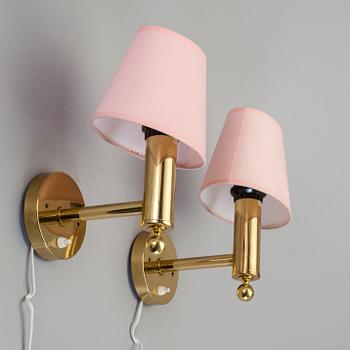 VÄGGLAMPOR, 1 par, mässing, Bergboms, 1900-talets andra hälft.