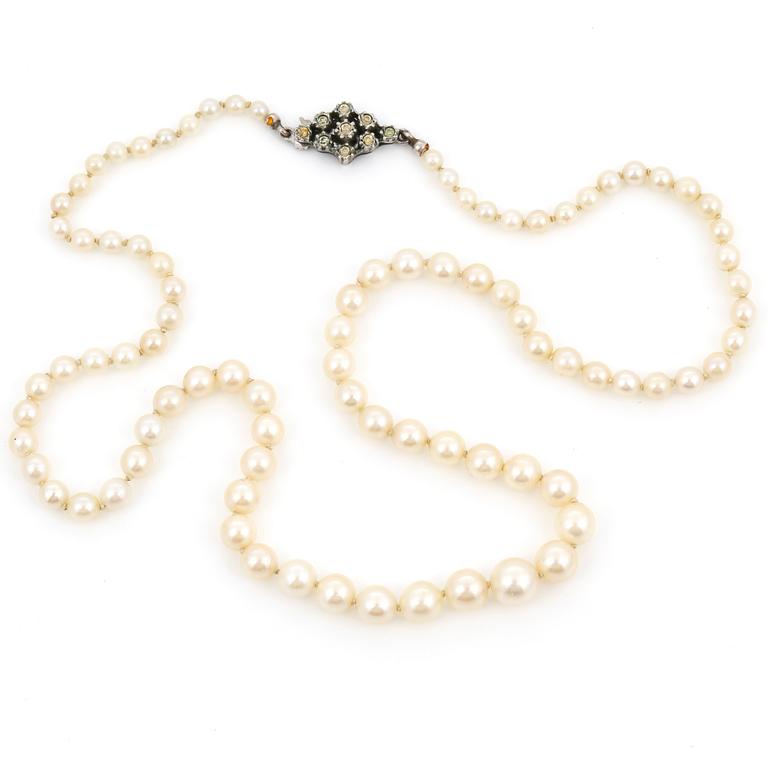 COLLIER, odlade saltvattenspärlor, lås i silver.