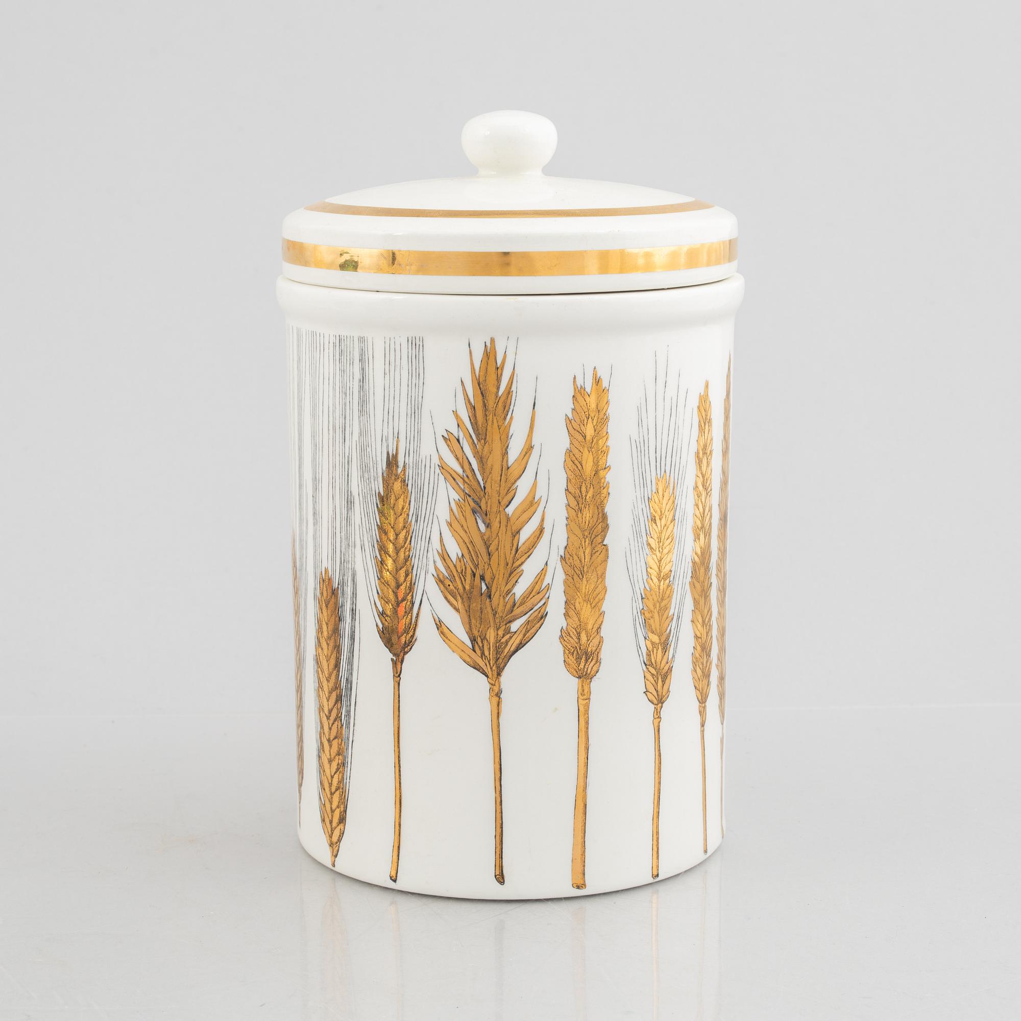 Piero Fornasetti, burk med lock, flintgods, Milano, Italien.