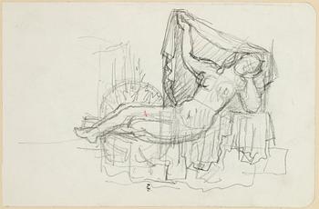Hilding Linnqvist, pencil drawings, 2 + 3, framed together.