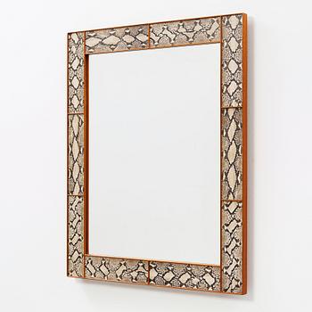 Josef Frank, A Josef Frank faux snakeskin mahoganyframed wall mirror, Svensk Tenn, Sweden 1950-60's.