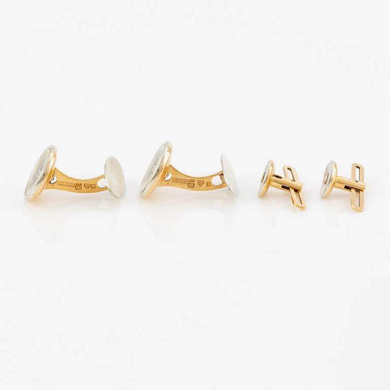 Cufflinks and shirt buttons, 18K gold with mother-of-pearl and small brilliant-cut diamonds.