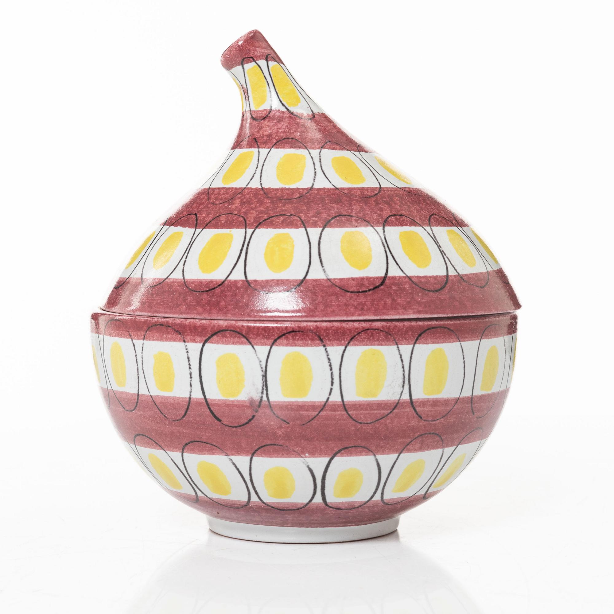 Stig Lindberg, ask med lock, fajans, Gustavsberg Studio.