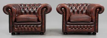 FÅTÖLJER, ett par, Chesterfieldmodell, 1900-talets fjärde kvartal.
