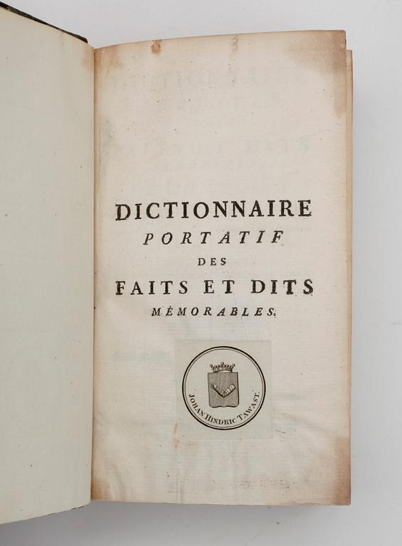 DICTIONNAIRE PORTATIF DES FAITS ET DITS...DE L´HISTOIRE..., 2 vol, Paris 1768.