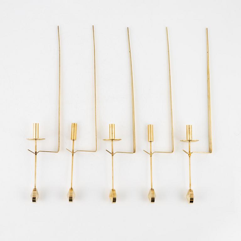 Pierre Forssell, a set of five brass 'Pendeln' wall lights from Skultuna, late 20th Century.