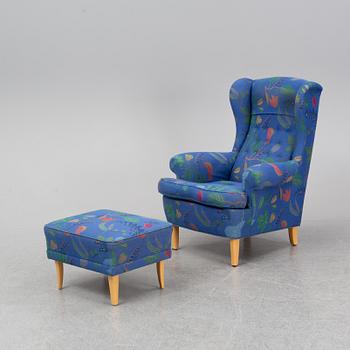 CARL MALMSTEN, fåtölj med fotpall, "Häggbom", AB O.H. Sjögren.