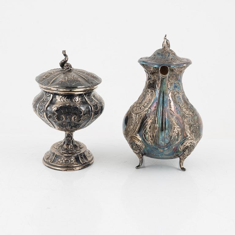 Four silver items, including pot from Gewe Silvervarufabriken Ab, Malmö, Sweden, 1967.