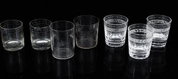 7 water glasses, 19/20th century.