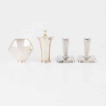 Tore Kullander,  a pitcher, a bowl, and a pair of candlesticks in silver, Borås, 1957-1962.