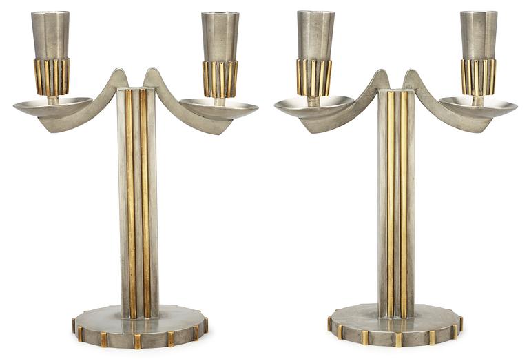 A pair of Robert Hult two armed candelabra, Svenskt Tenn, 1929.