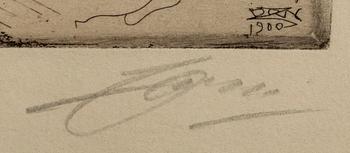Anders Zorn, a signed etching from 1900.