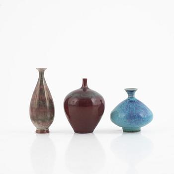 Berndt Friberg, three stoneware vases, Gustavsbergs Studio, Sweden, 1967-72.