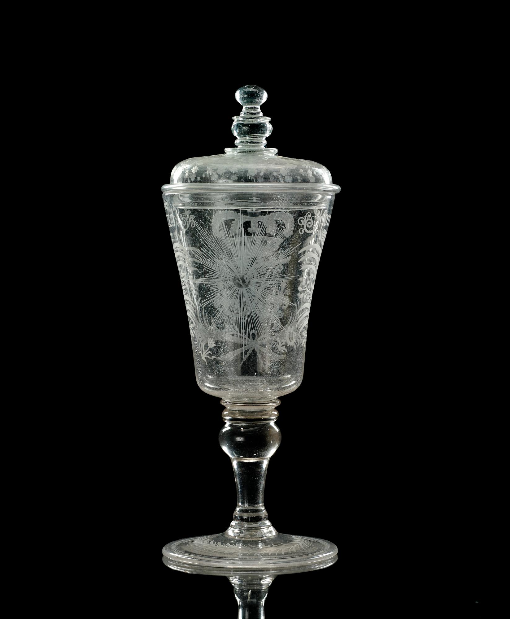 POKAL med LOCK, glas. Kungsholms glasbruk, 1700-talets första hälft, senbarock.