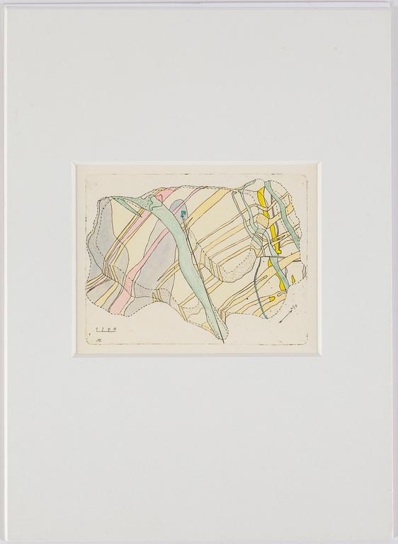 STEN EKLUND, etching with watercolour, signed in plate.