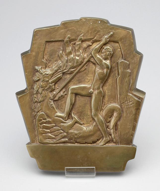 AXEL WALLENBERG, väggrelief, brons. Monogramsignerad.