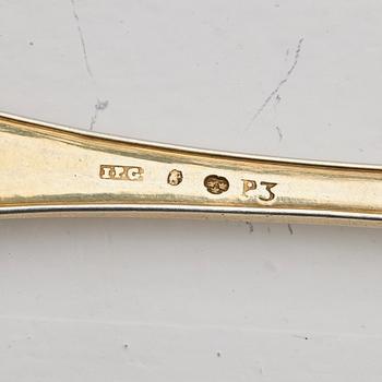 A Swedish 19th / 20th century 36 piece silver-gilt dessert-cutlery, mark of JP Gonvall, Stockholm 1818-1821 and.