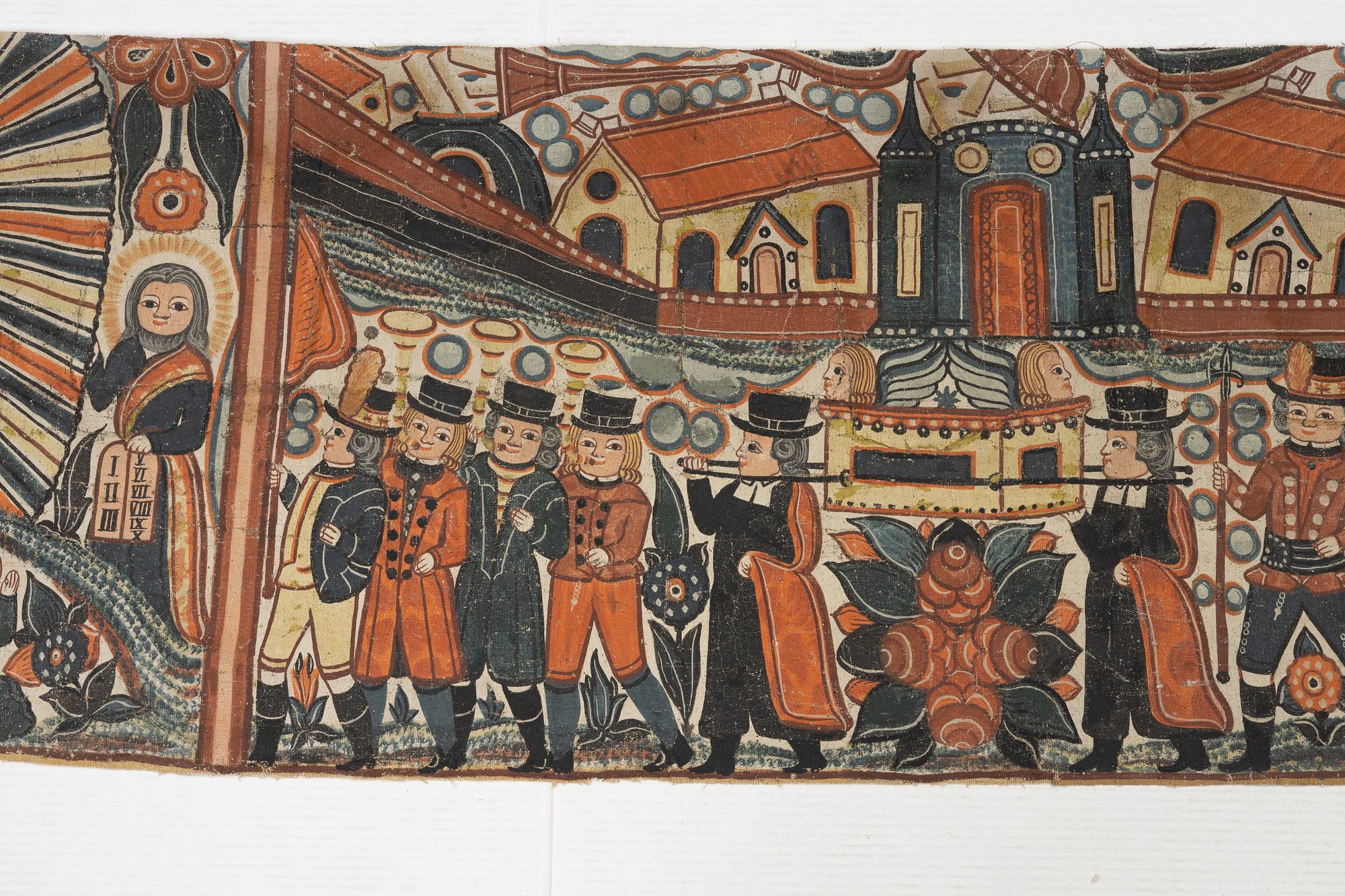 A traditional Swedish painting attributed to Johannes Nilsson, Brearedsskolan, Gyltinge, Halland.